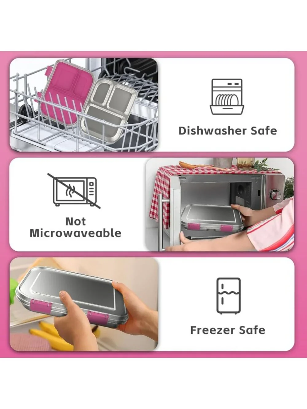 Leak-Resistant Stainless Steel Bento Lunch Box for Kids - 3 Compartments